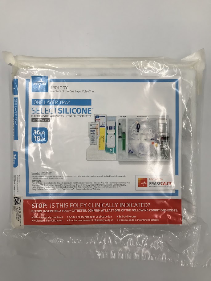MEDLINE DYND160716 One Layer Tray Select Silicone Closed System w/ 100% Silicone Foley Catheter Drainage Bag 16Fr x 10mL (X)