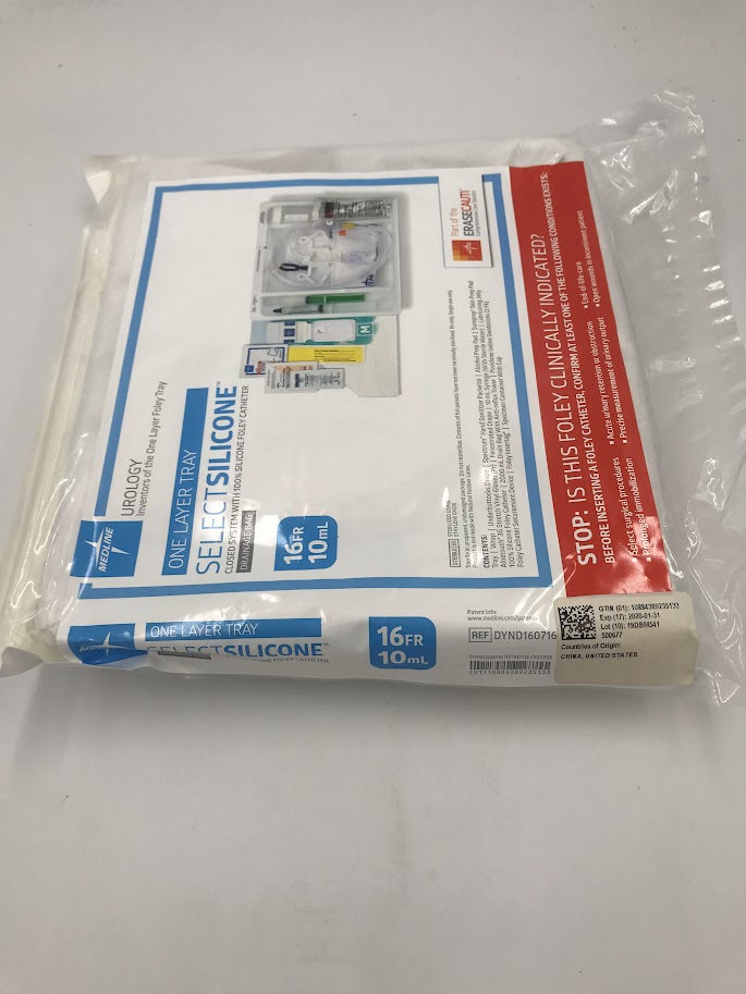 MEDLINE DYND160716 One Layer Tray Select Silicone Closed System w/ 100% Silicone Foley Catheter Drainage Bag 16Fr x 10mL (X) - Image 2