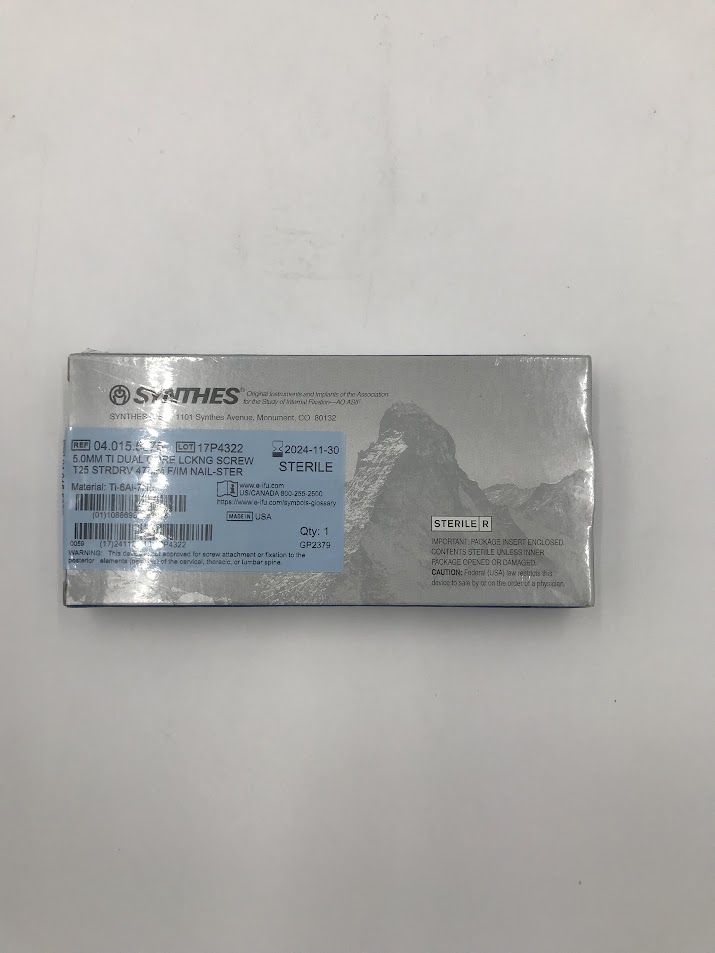 SYNTHES 04.015.537S 5.0mm Ti Dual Core Lcking Screw T25 Strdrv 47mm F/Im Nails-Ster (Sterile) (X)