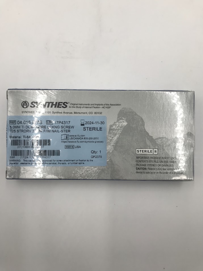 SYNTHES 04.015.527S 5.0mm Ti Dual Core Lcking Screw T25 Strdrv 37mm F/Im Nails-Ster (Sterile) (X)