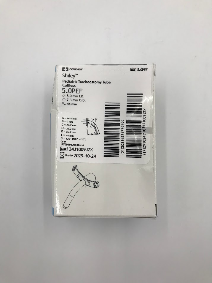 COVIDIEN 5.0PEF Shiley Pediatric Tracheostomy Tube Cuffless 5.0mm I.D. 7.3MM O.D.