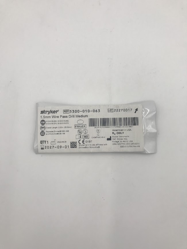 STRYKER 5300-010-063 1.5mm Wire Pass Drill, Medium