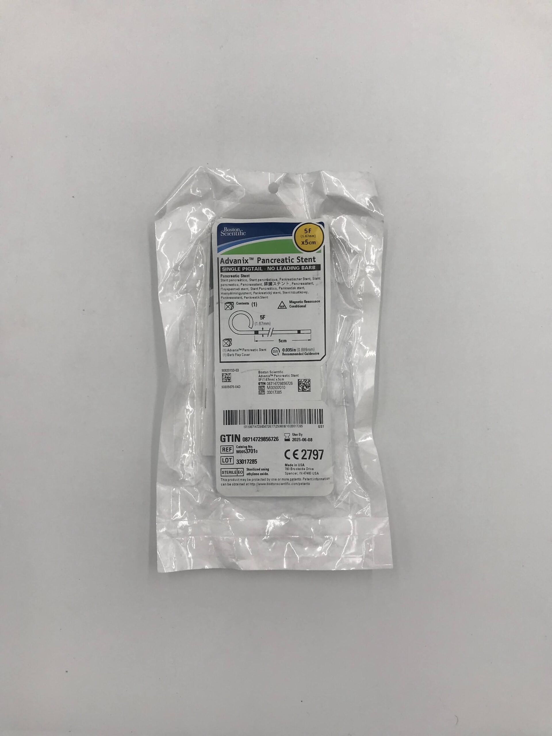 BOSTON SCIENTIFIC 3701 Advanix Pancreatic Stent Single Pigtail - No Leading Barb Pancreatic Stent 5f x 5cm (X)
