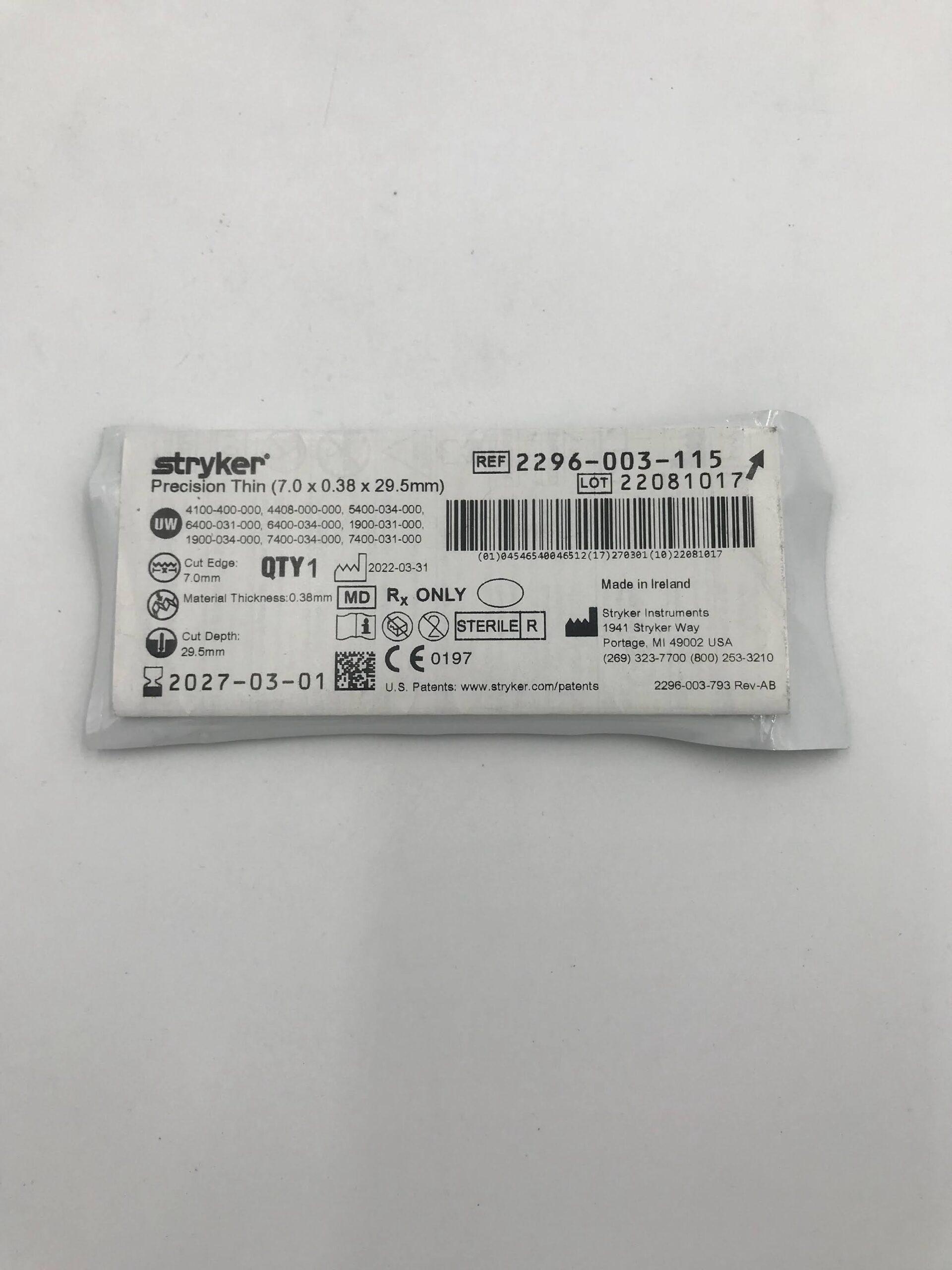 STRYKER 2296-003-115 Precision Thin (7.0 x 0.38 x 29.5mm) (ID)