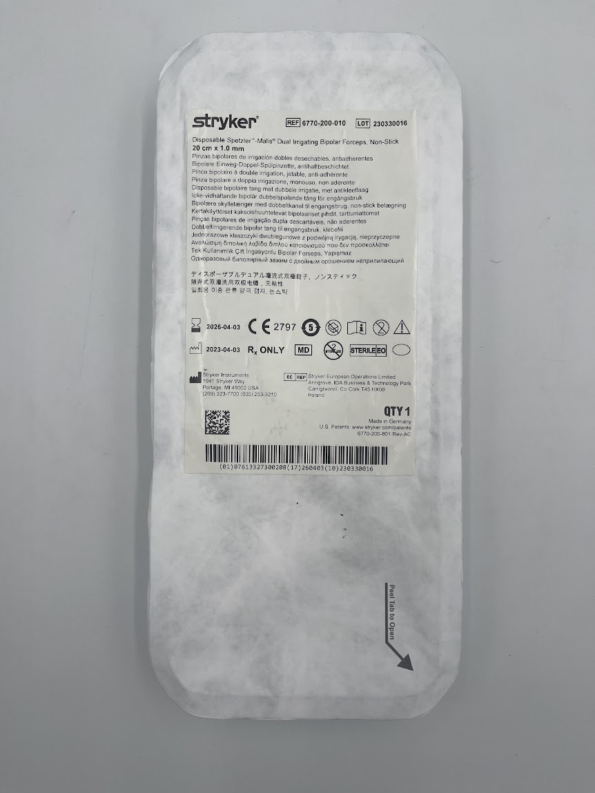 STRYKER 6770-200-010 Disposable Spetzler Malis Dual Irrigating Bipolar Forceps, Non-Stick 20cm x 5mm
