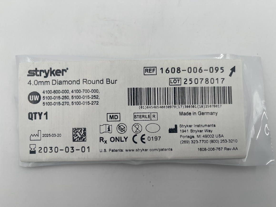 STRYKER 1608-006-095 4.0mm Diamond Round Bur
