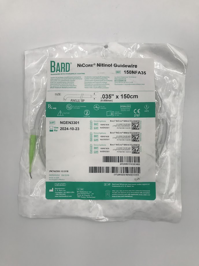 BARD 150NFA35 Nicore Nitinol Guidewire Size: .035" x 150cm (0.888mm) Angle Tip (X)