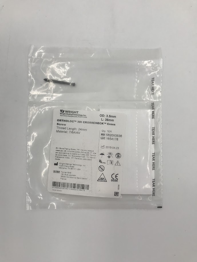 WRIGHT MEDICAL TECHNOLOGY 5820X3536 Ortholoc 3Di Crosscheck Cross Screw OD: 3.5mm L: 36mm