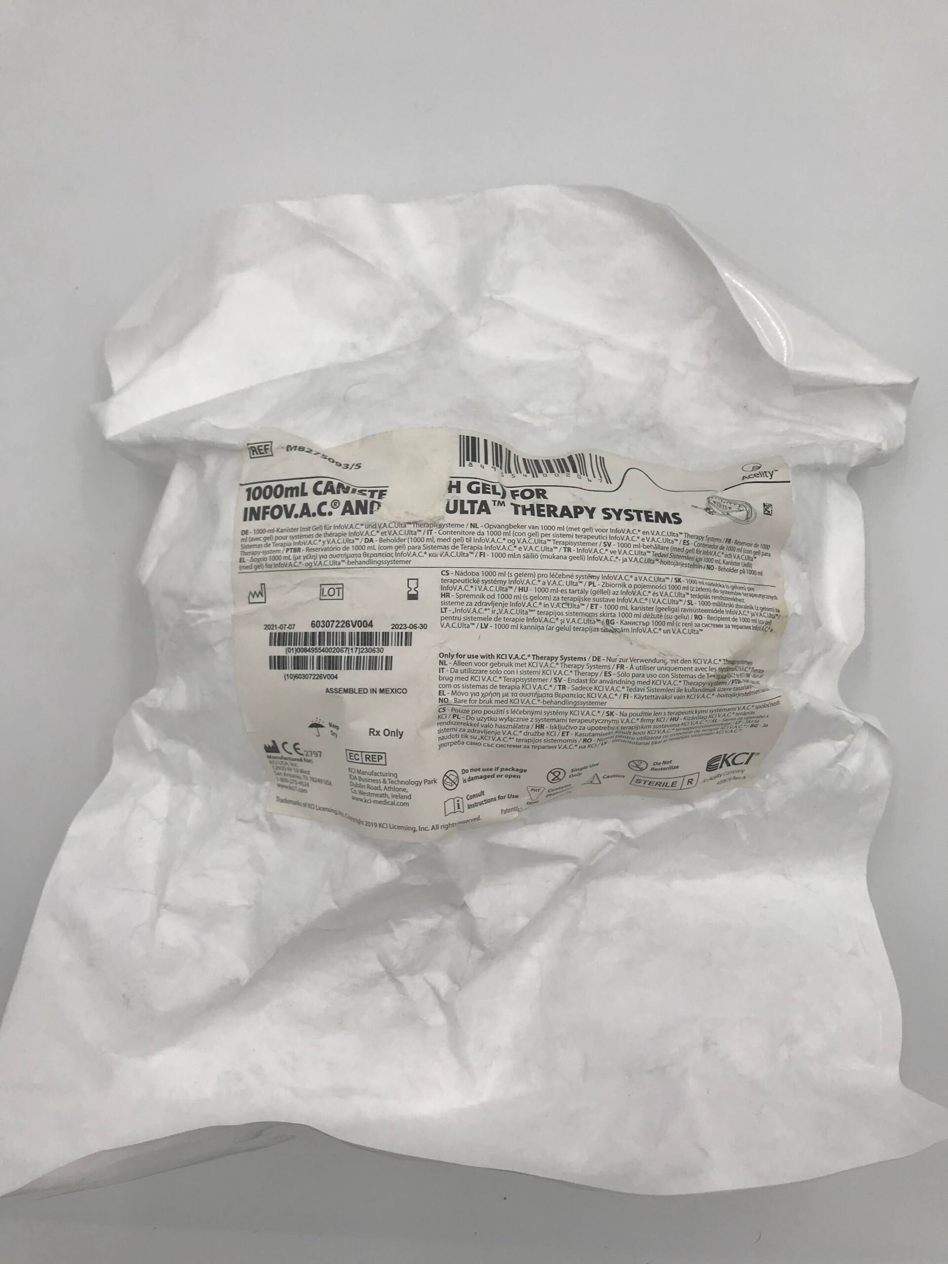 KCI M8275093/5 1000ml Canister W/gel For Infovac And V.A.C. Ulta Therapy Systems (X)