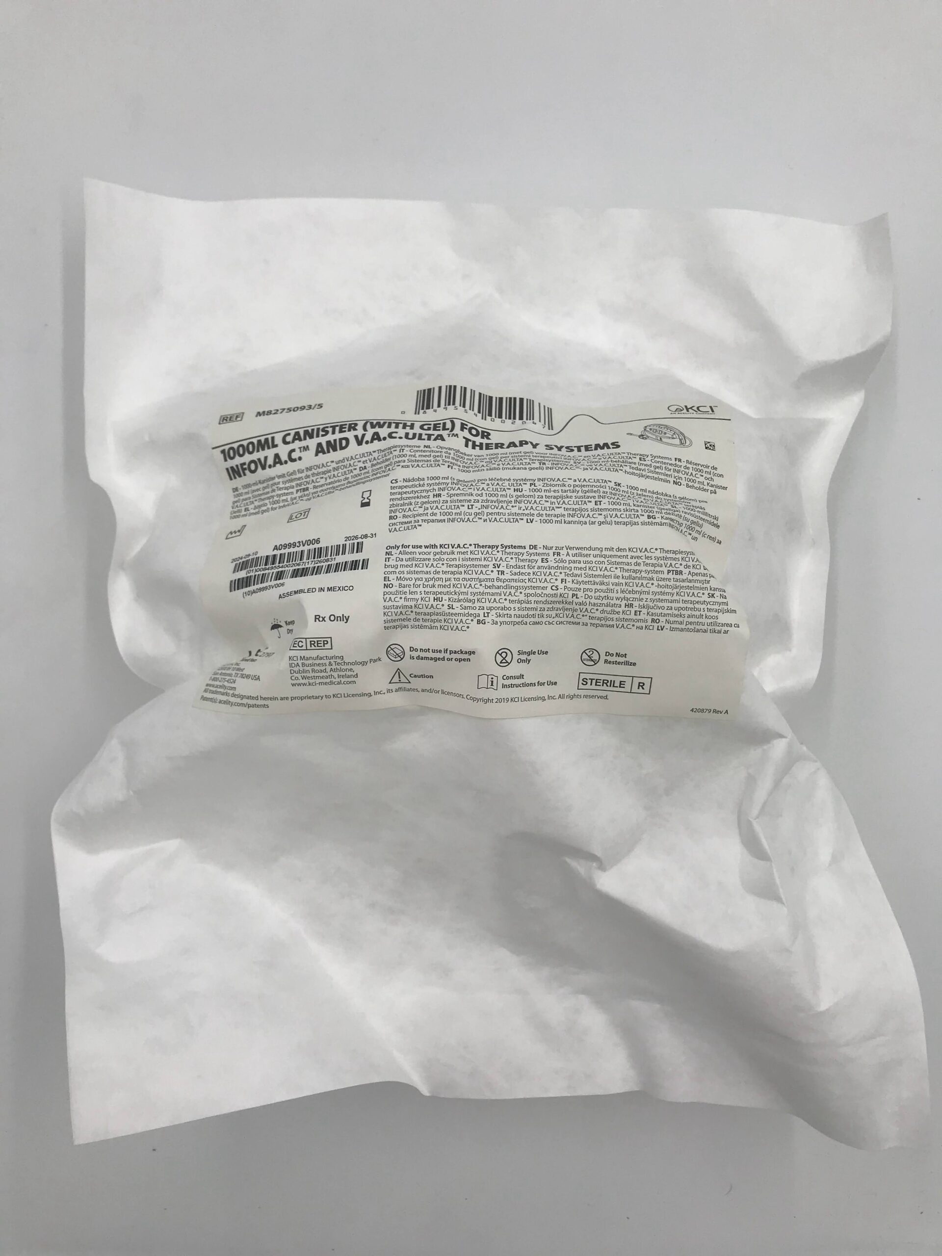 KCI M8275093/5 1000ml Canister W/gel For Infovac And V.A.C. Ulta Therapy Systems (X)