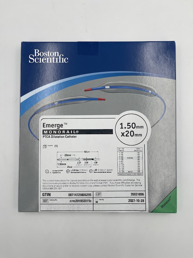BOSTON SCIENTIFIC 391892015 Emerge Monorail PTCA Dilatation Catheter 1.50mm x 15mm