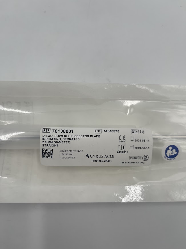 GYRUS ACMI 70138001 DIEGO Powered Dissector Blade Irrigating, Serrated 2.9mm Diameter Straight - Image 2