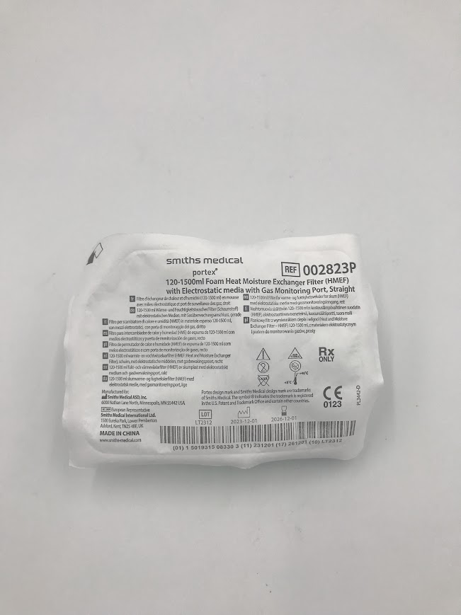 SMITHS MEDICAL 002823P Portex 120-1500ml Foam Moisture Exchanger Filter with Electrostatic Media with Gas Monitoring Port, Straight