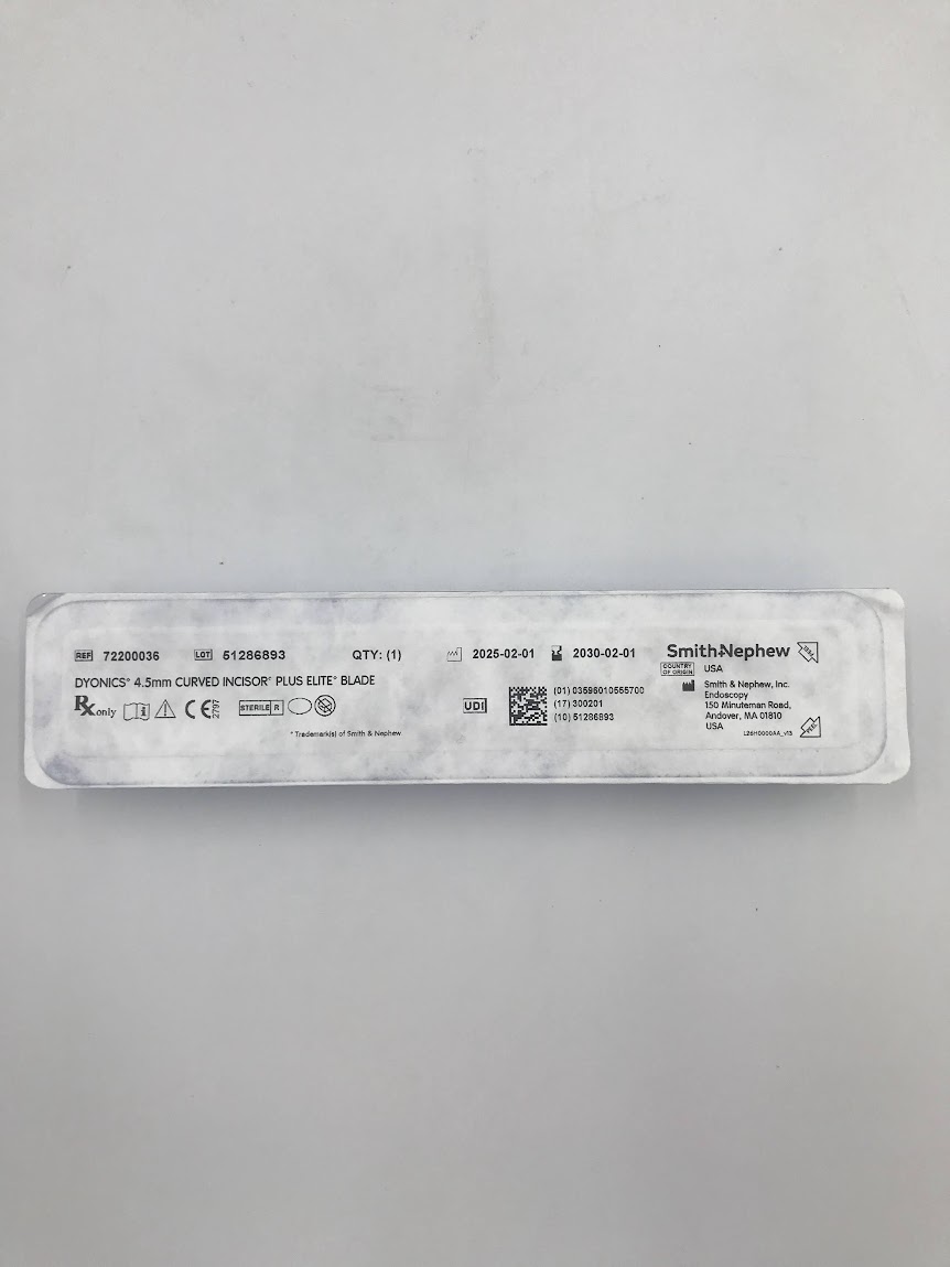 Smith & Nephew 72200036 Dyonics Arthroscopic Surgery Blade 4.5mm Curved Incisor Plus Elite Blade