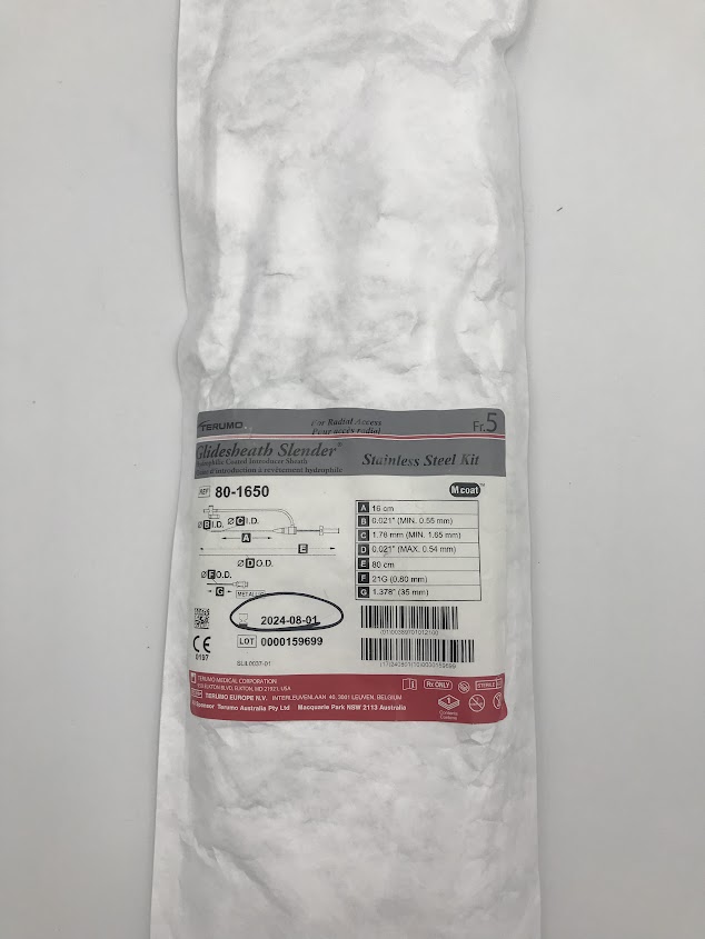 TERUMO 80-1650 GlideSheath Slender Hydrophilic Coated Introducer Sheath Stainless Steel Kit 5F (X)