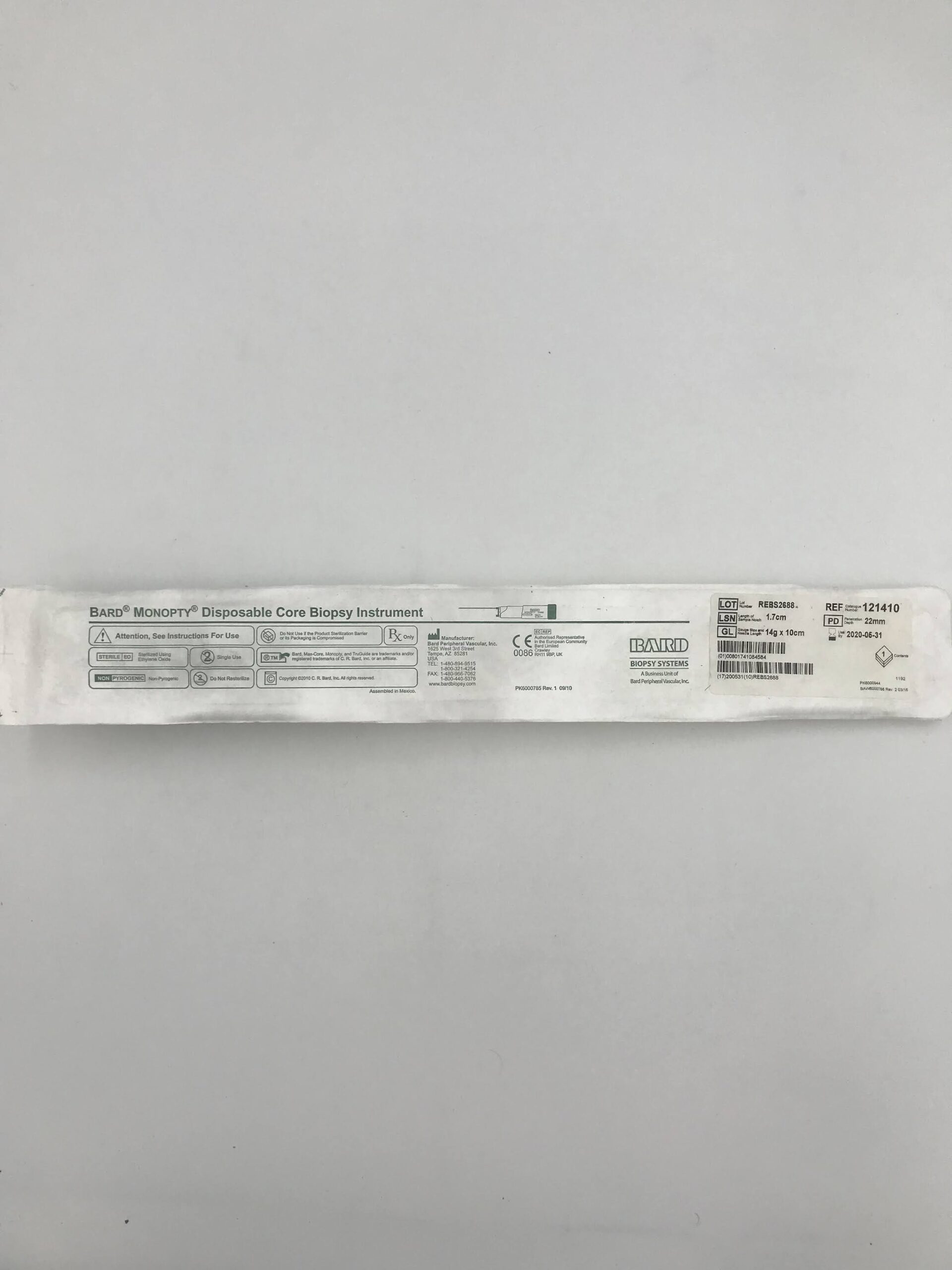 BARD 121410 Disposable Core Biopsy Instrument 14G x 10cm (X)