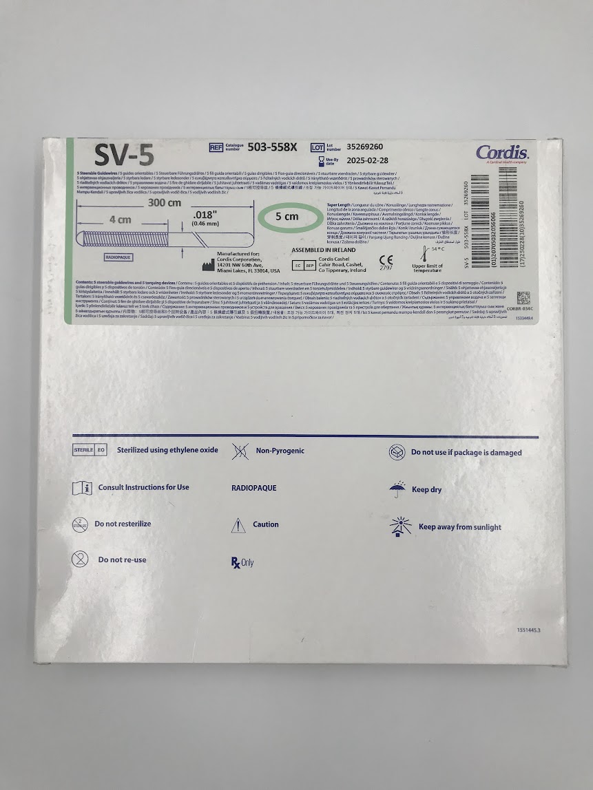 CORDIS 503-558X SV-5 Steerable Guidewire Radiopaque 300cm x .018in (Box/5) (5cm) (X)