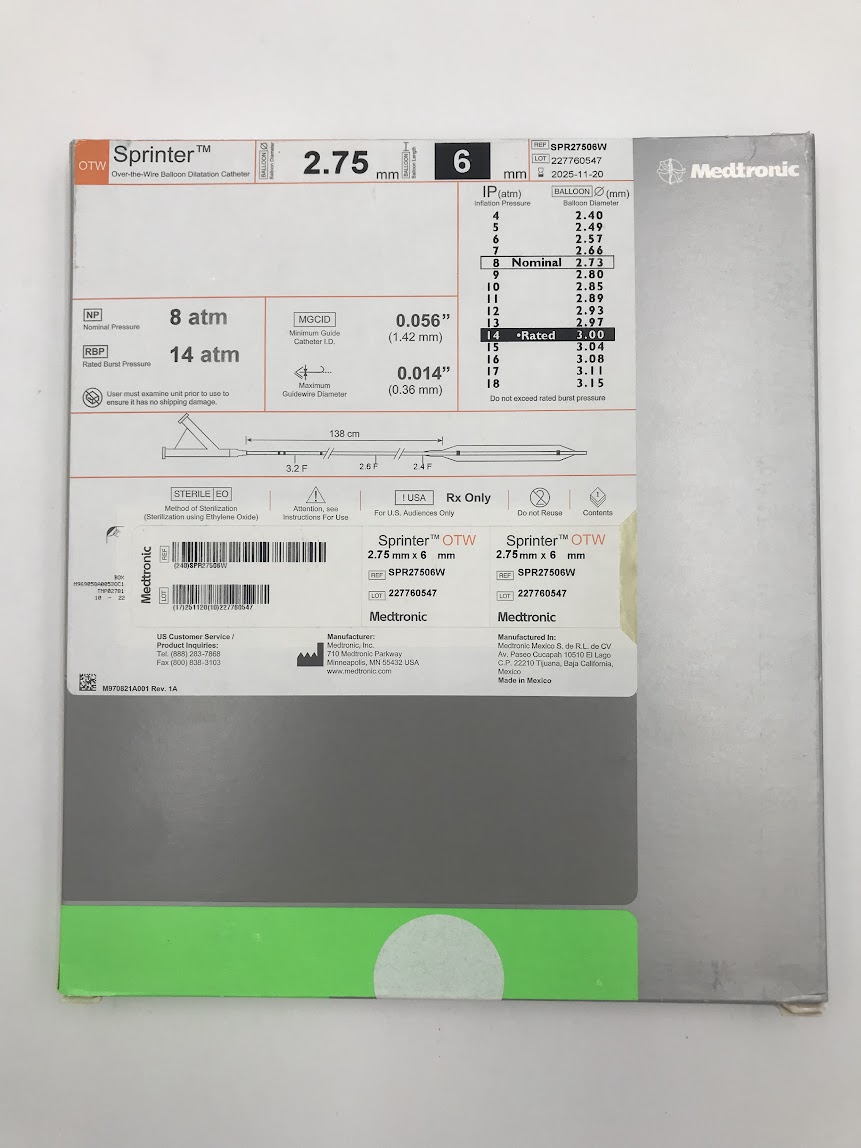 MEDTRONIC SPR27506W Sprinter OTW Balloon Dilatation Catheter 2.75mm x 6mm (X)