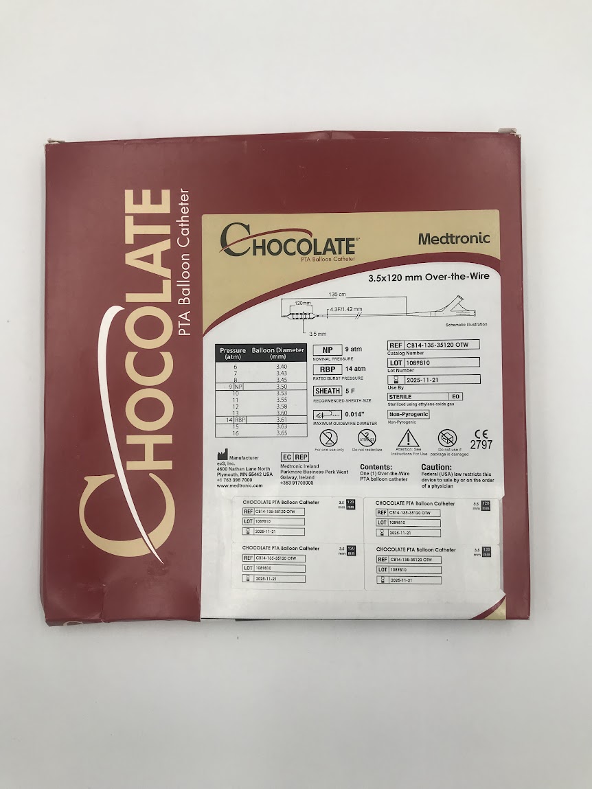 EV3 CB14-135-35120 OTW Chocolate PTA Balloon Catheter 4.0 x 80mm Over-the Wire (X)