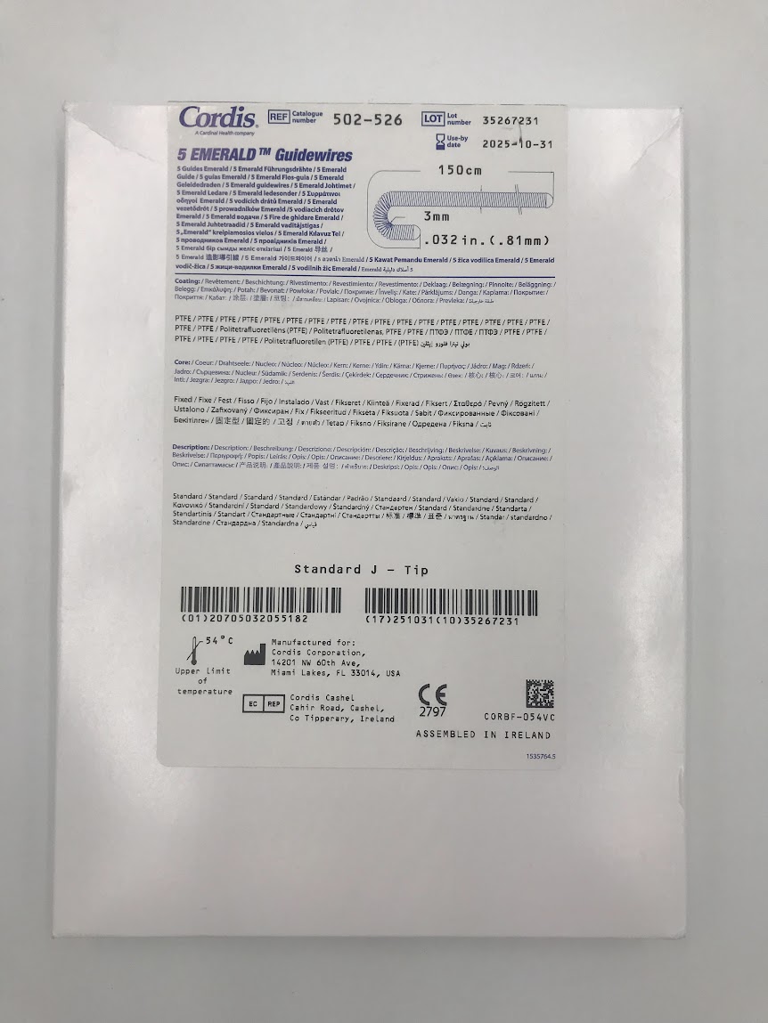 CORDIS 502-526 Emerald Guidewire Standard J-Tip 150cm x 3mm .032in (X) 5/BX