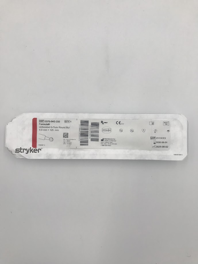 STRYKER 0375-940-200 Formula Round Bur Unhooded 4.0mm Arthroscopic Shaver Blade