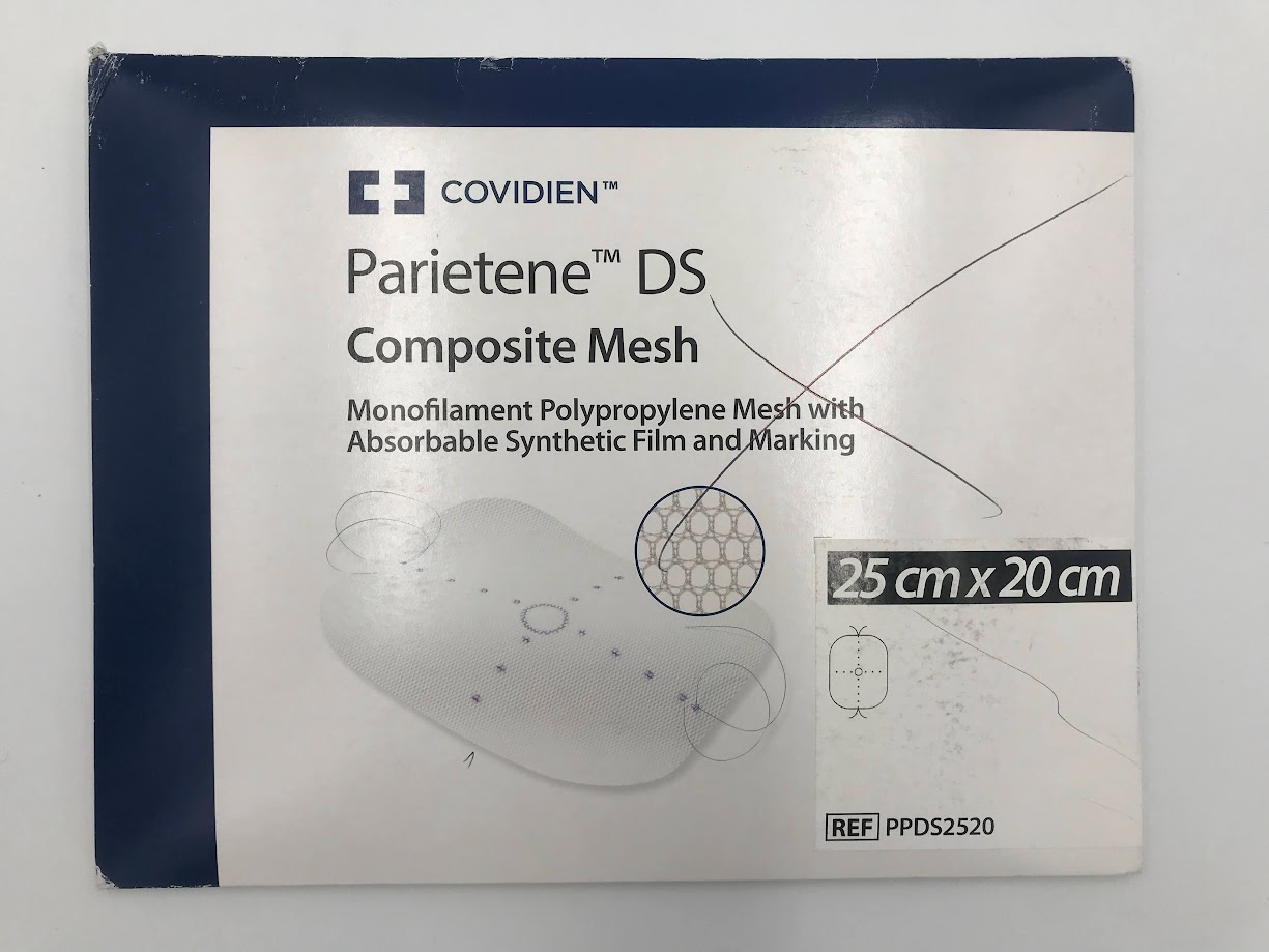 COVIDIEN PPDS2520 Parietene DS Composite Mesh Monofilament Polypropylene Mesh with Absorbable Synthetic Film and Marking 25cm x 20cm (X)