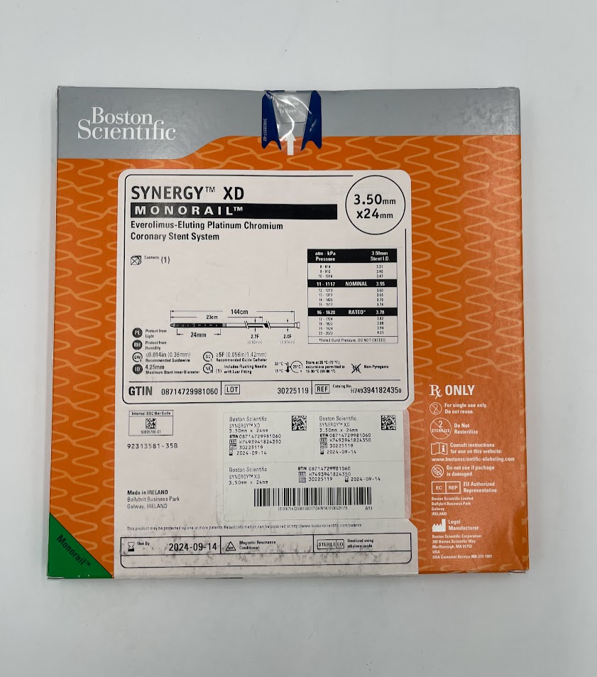 BOSTON SCIENTIFIC 394182435 Synergy XD Monorail Everolimus-Eluting Platinum Chromium Coronary Stent System 4.0mm x 24mm (X)