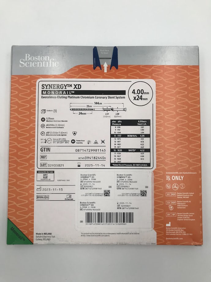 BOSTON SCIENTIFIC 394182435 Synergy XD Monorail Everolimus-Eluting Platinum Chromium Coronary Stent System 4.0mm x 24mm (X)