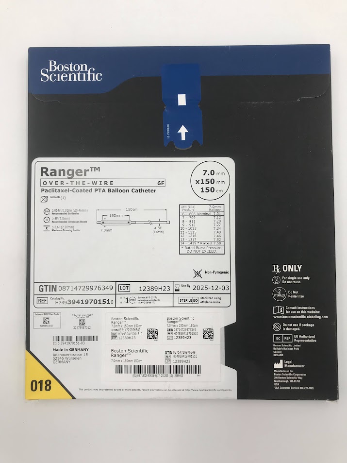 BOSTON SCIENTIFIC 3941970151 Ranger Over-The-Wire Paclitaxel-Coated PTA Balloon Catheter 7.0mm x 150mm x 150cm (X)