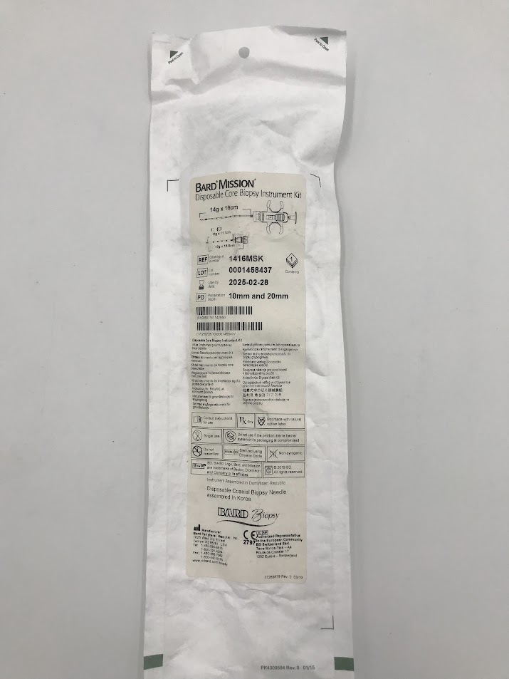 BARD 1416MSK Bard Mission Disposable Core Biopsy Instrument 14Gxl6 CM Penetration Depth: 10mm And 20mm (X)