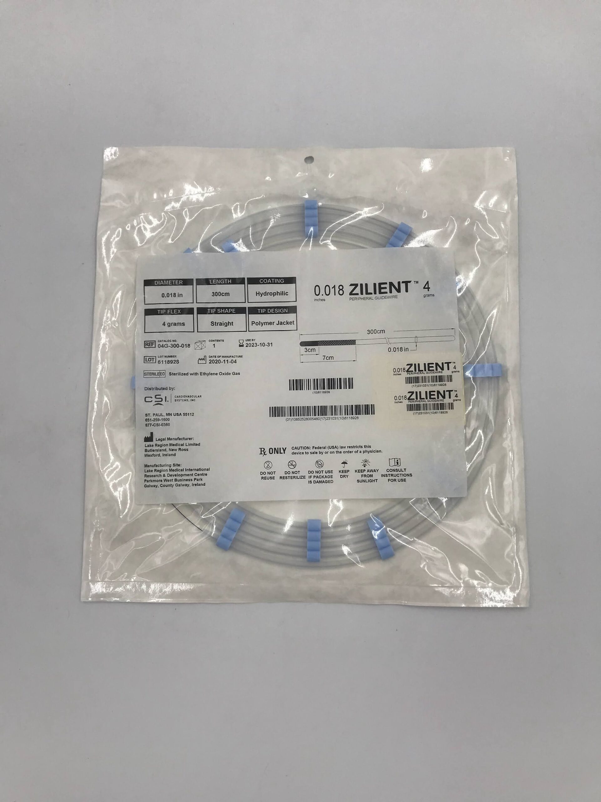 LAKE REGION MEDICAL / CARDIOVASCULAR SYSTEMS 04G-300-018 SILIENT PERIPHERAL SYDROPHILIC GUIDEWIRE W/ STRAIGHT POLYMER JACKET TIP 4GRAMS X 300CM (X)