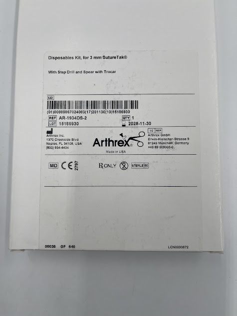 ARTHREX AR-1934DS-2 Disposables Kit, for 3mm SutureTak, with Step Drill and Spear with Trocar (ID)