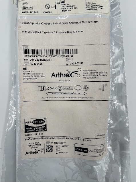 ARTHREX AR-2324KBCCTT BioComposite Knotless SwiveLock Anchor, 4.75 x 19.1mm (X)