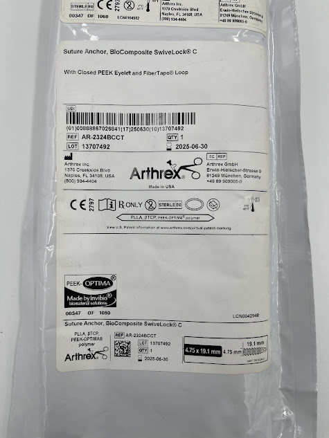 ARTHREX AR-2324BCCT Suture Anchor, BioComposite SwiveLock C, 4.75 x 19.1mm (X) - Image 2