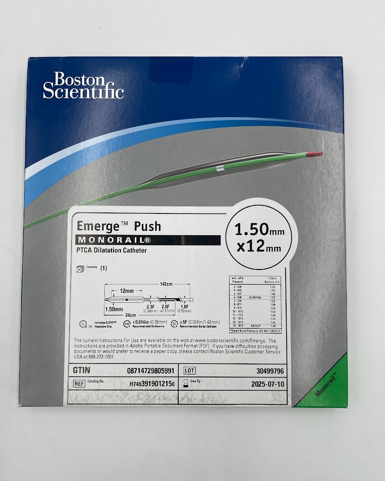 BOSTON SCIENTIFIC 391901215 Emerge Push Monorail PTCA Dilatation Catheter 1.50mm x 12mm (X)