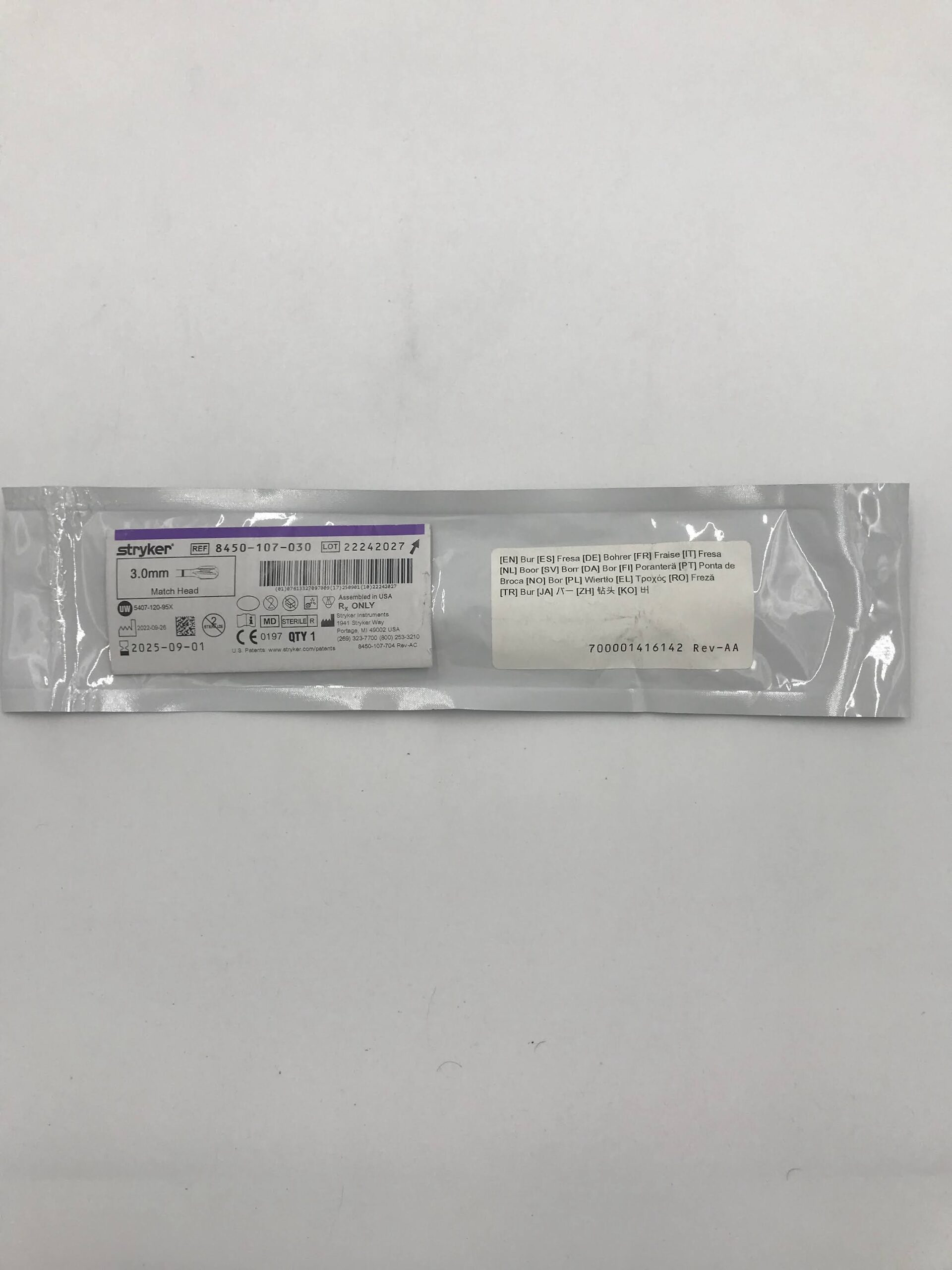 STRYKER INSTRUMENTS 8450-107-030  MATCH HEAD 3.0MM (X)