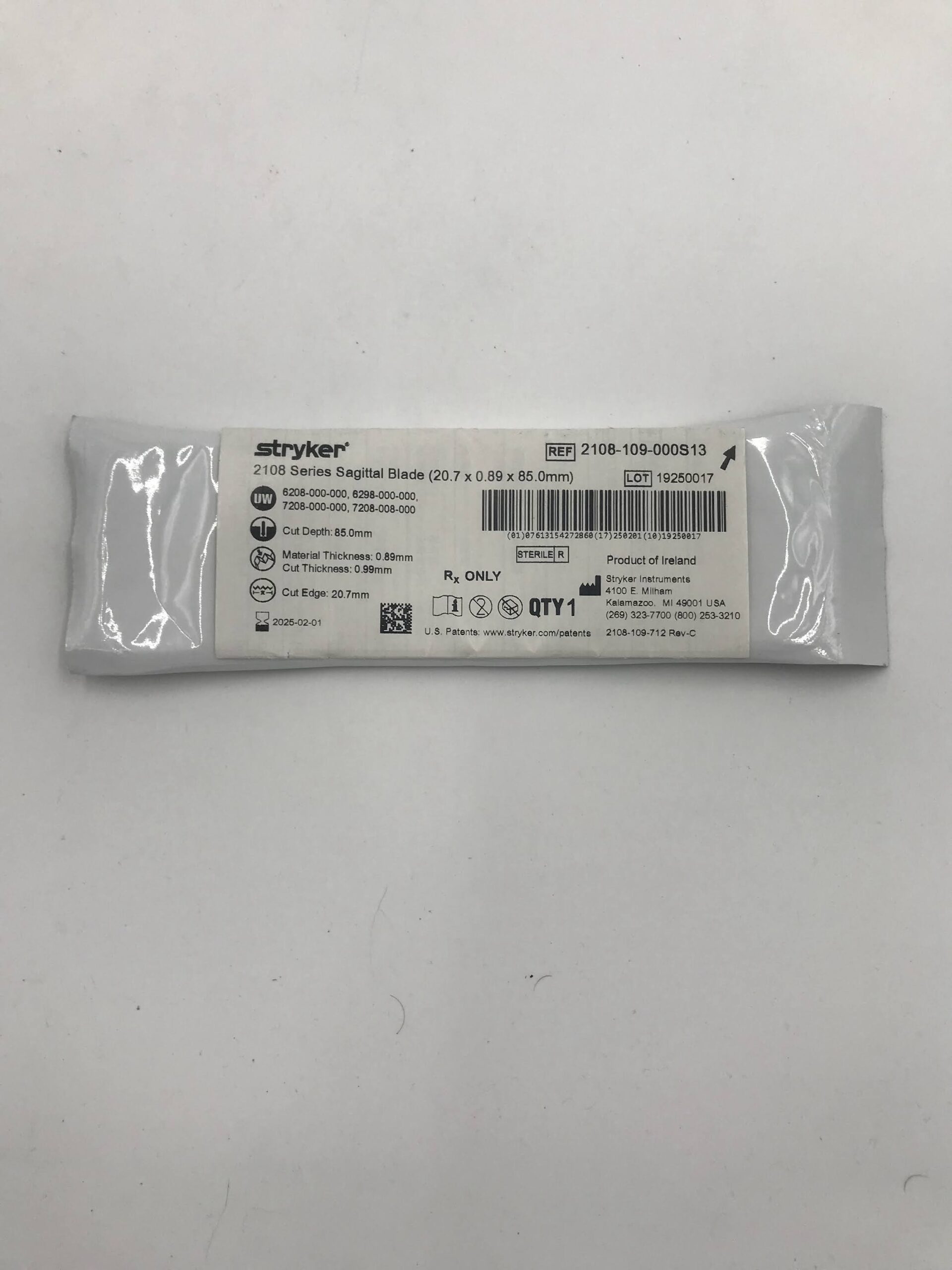 STRYKER INSTRUMENTS 2108-109-000S13 HEAVY DUTY SAGITTAL BLADE (20.7 X 0.89 X 85MM) (X)