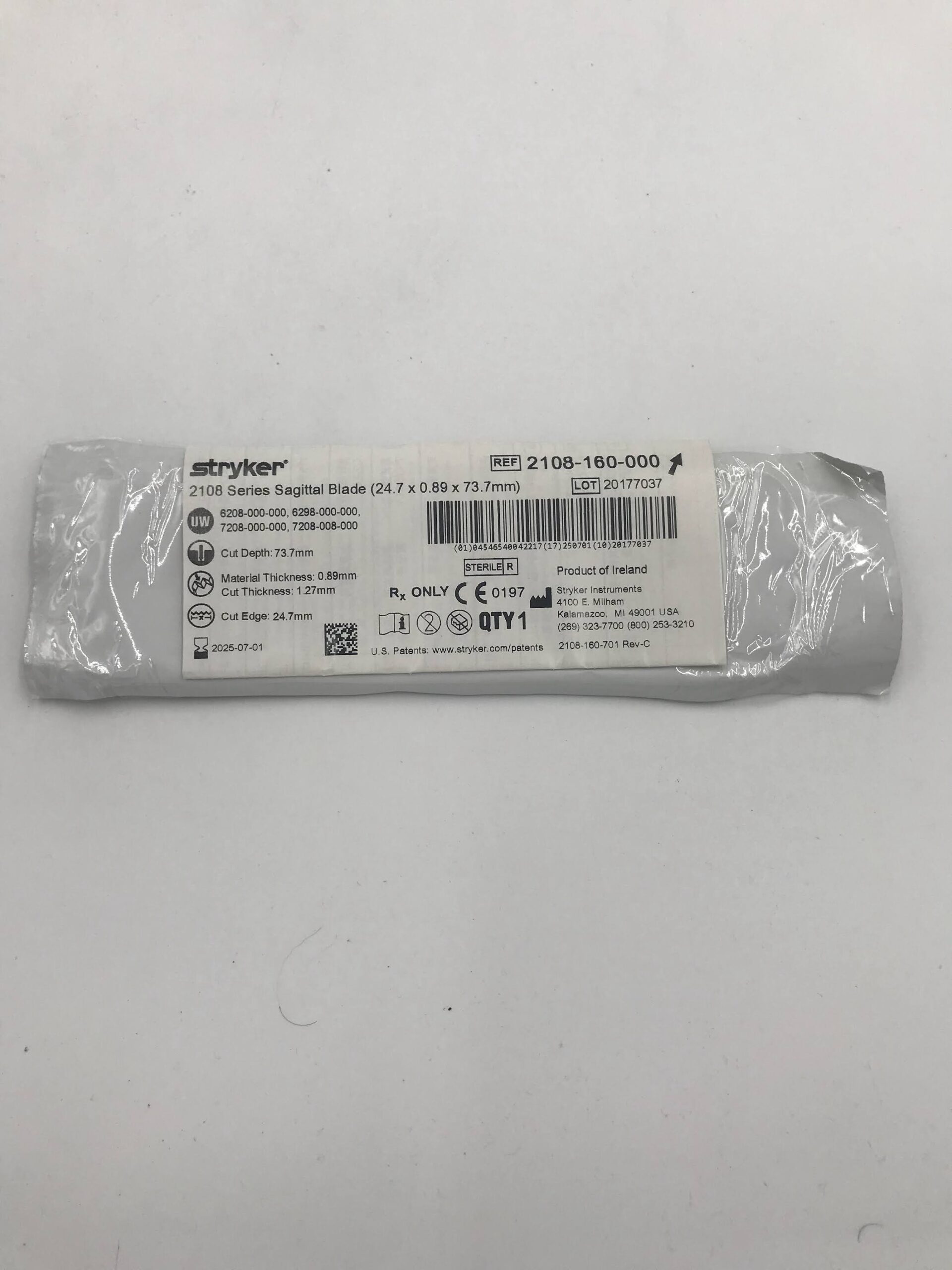 STRYKER INSTRUMENTS 2108-160-000 2108 SERIES SAGITTAL BLADE AGGRESSIVE (24.7 X 0.89 X 73.7MM) (X)