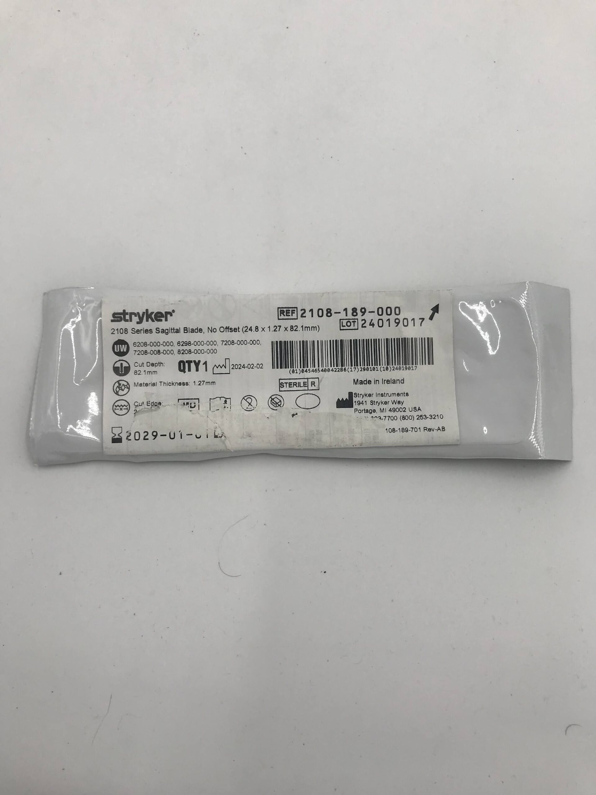 STRYKER INSTRUMENTS 2108-189-000 SAGITTAL BLADE WIDE THICK NO OFFSET (ID)