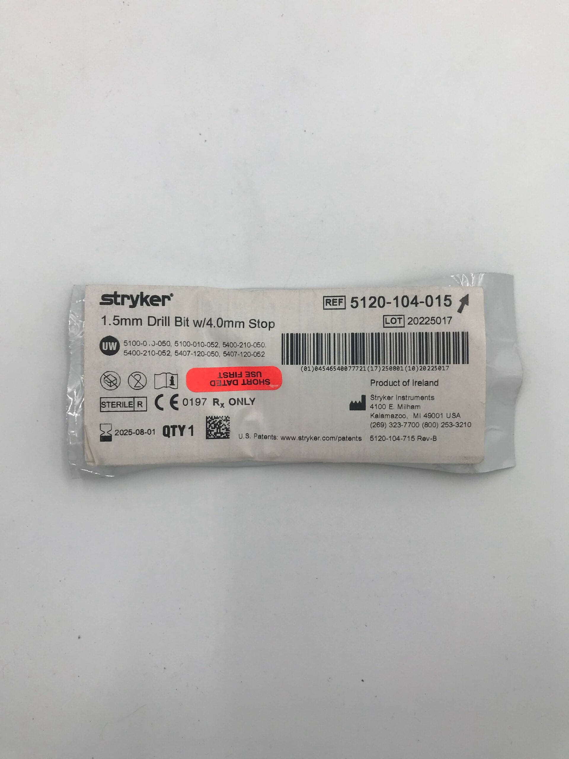 STRYKER INSTRUMENTS 5120-104-015 1.5MM DRILL BIT W/4.0MM STOP (X)