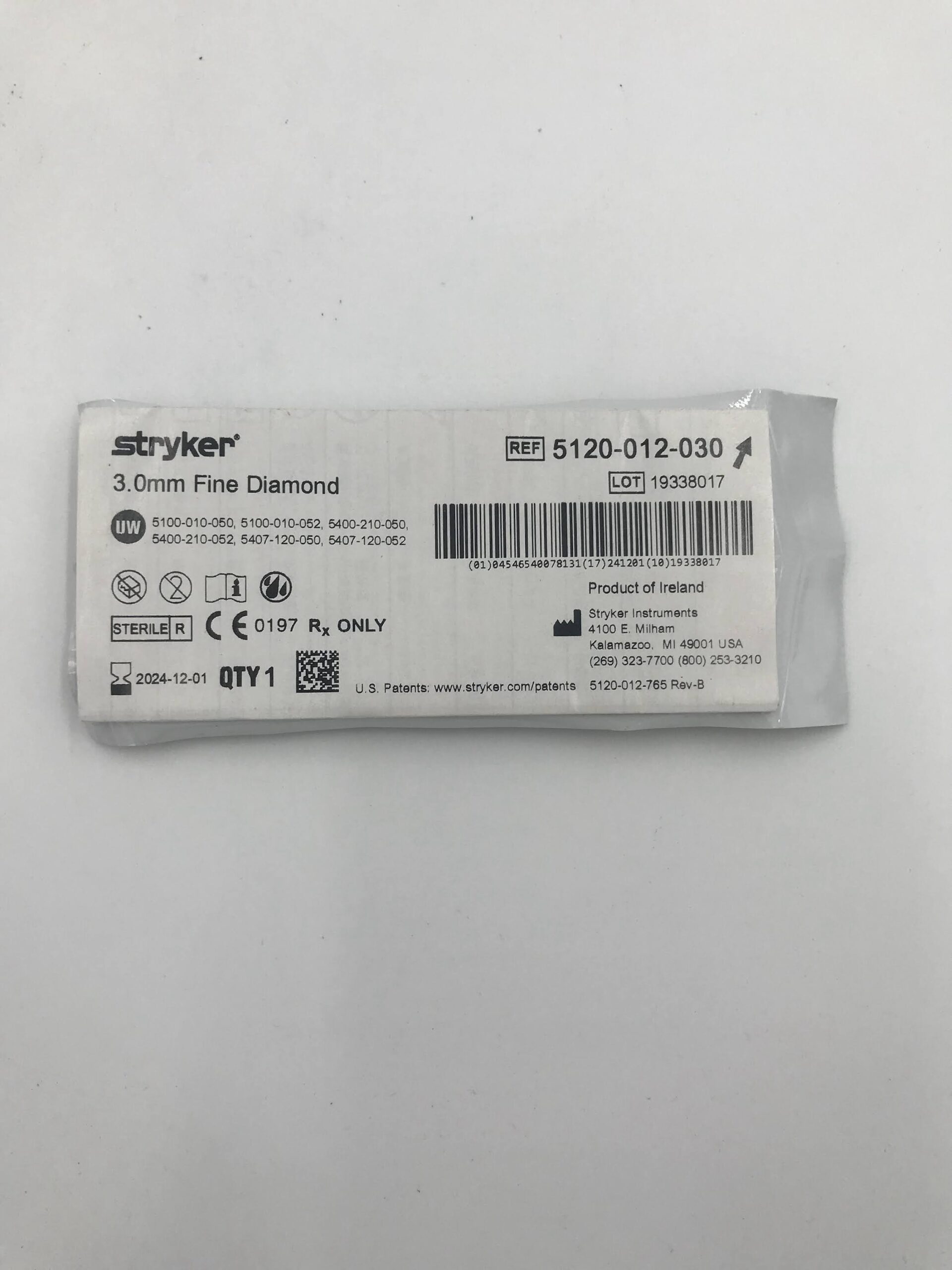 STRYKER INSTRUMENTS 5120-012-040 3.0MM FINE DIAMOND (X)