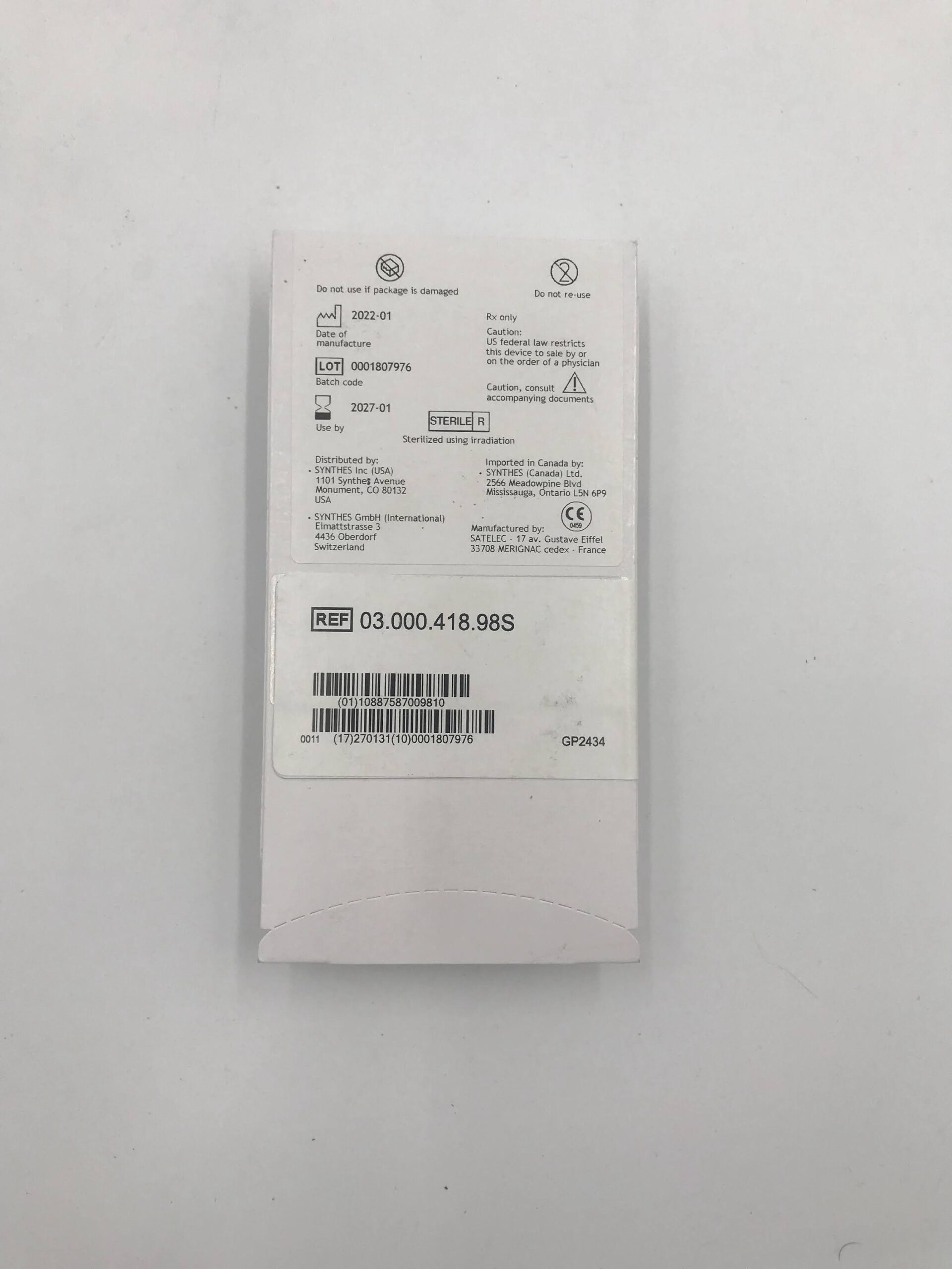 SYNTHES 03.000.418.98S SAW LEFT 39.5 X 4.0MM X 0.8MM (ID)