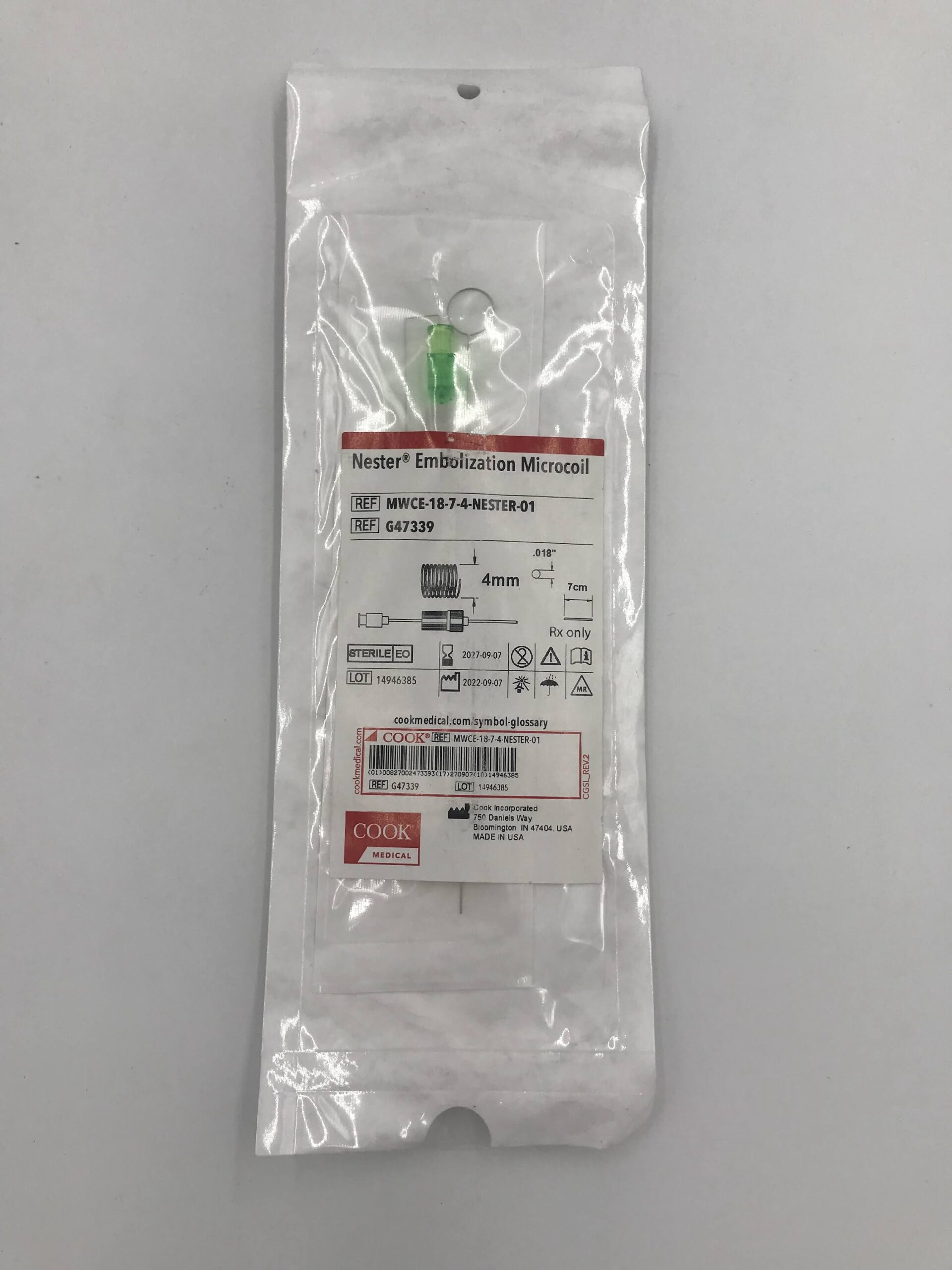 COOK G47339 NESTER EMBOLIZATION MICROCOIL 5MM /7CM. 0.018" DIAM. (ID)