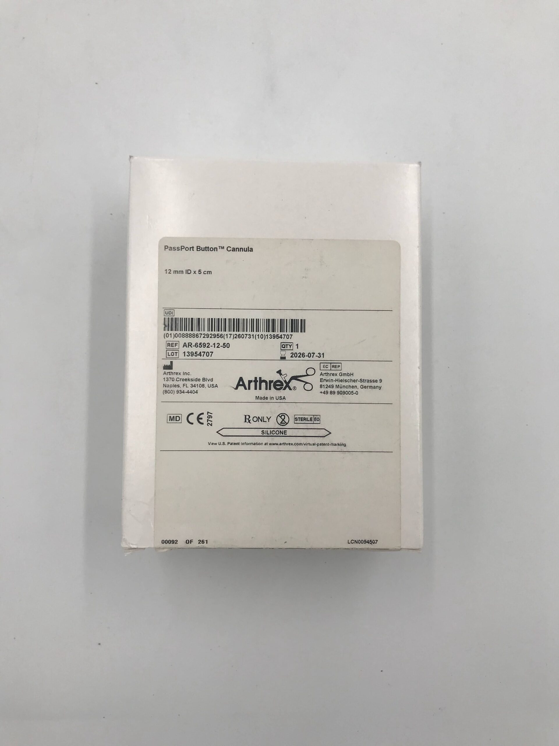 ARTHREX AR-6592-12-50 PASSPORT BUTTON CANNULA 12 MM ID x 5 CM (X)
