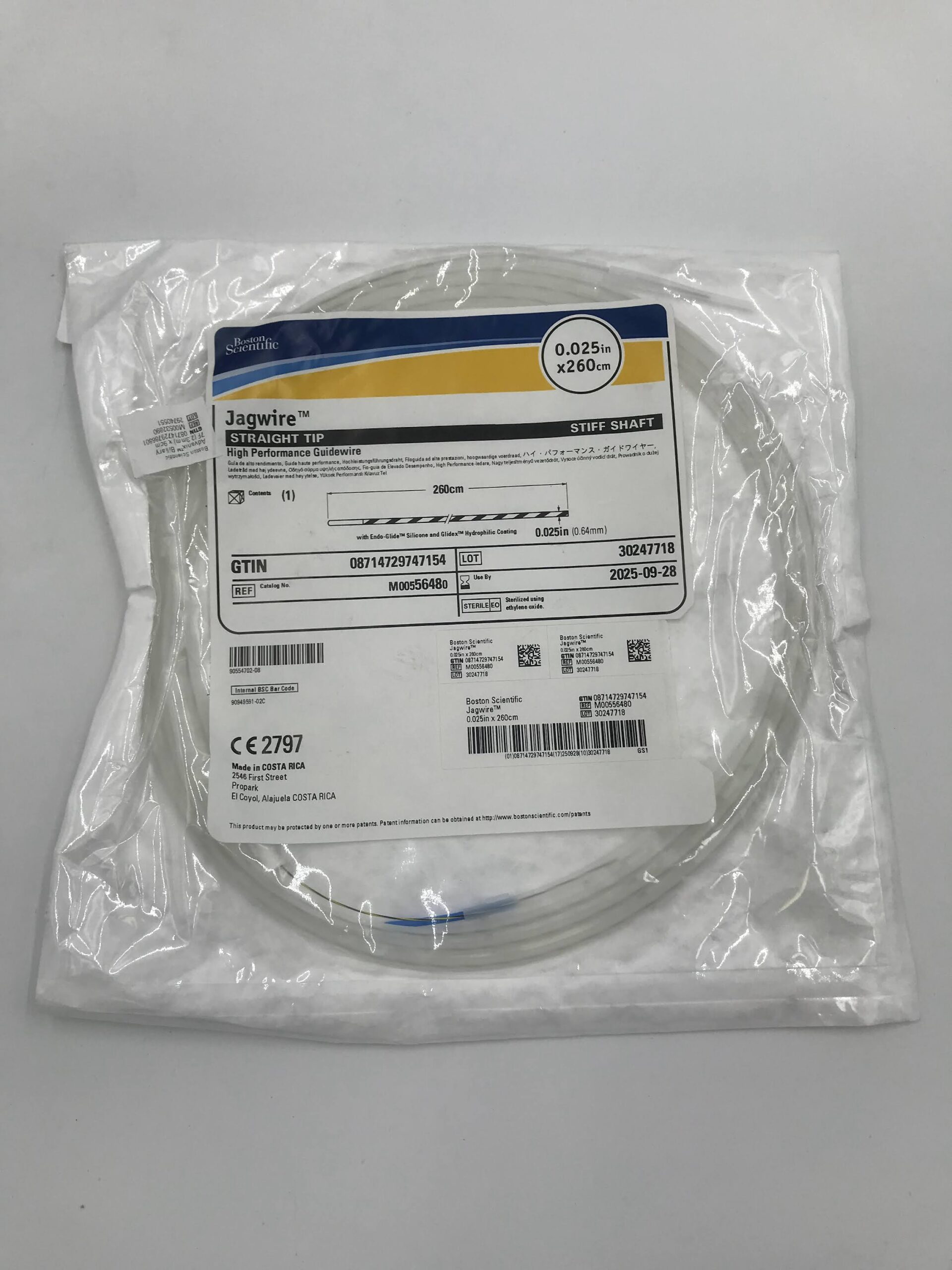 BOSTON SCIENTIFIC 5648 JAGWIRE STRAIGHT TIP STIFF SHAFT HIGH PERFORMANCE GUIDEWIRE 0.025IN x 260CM (X)