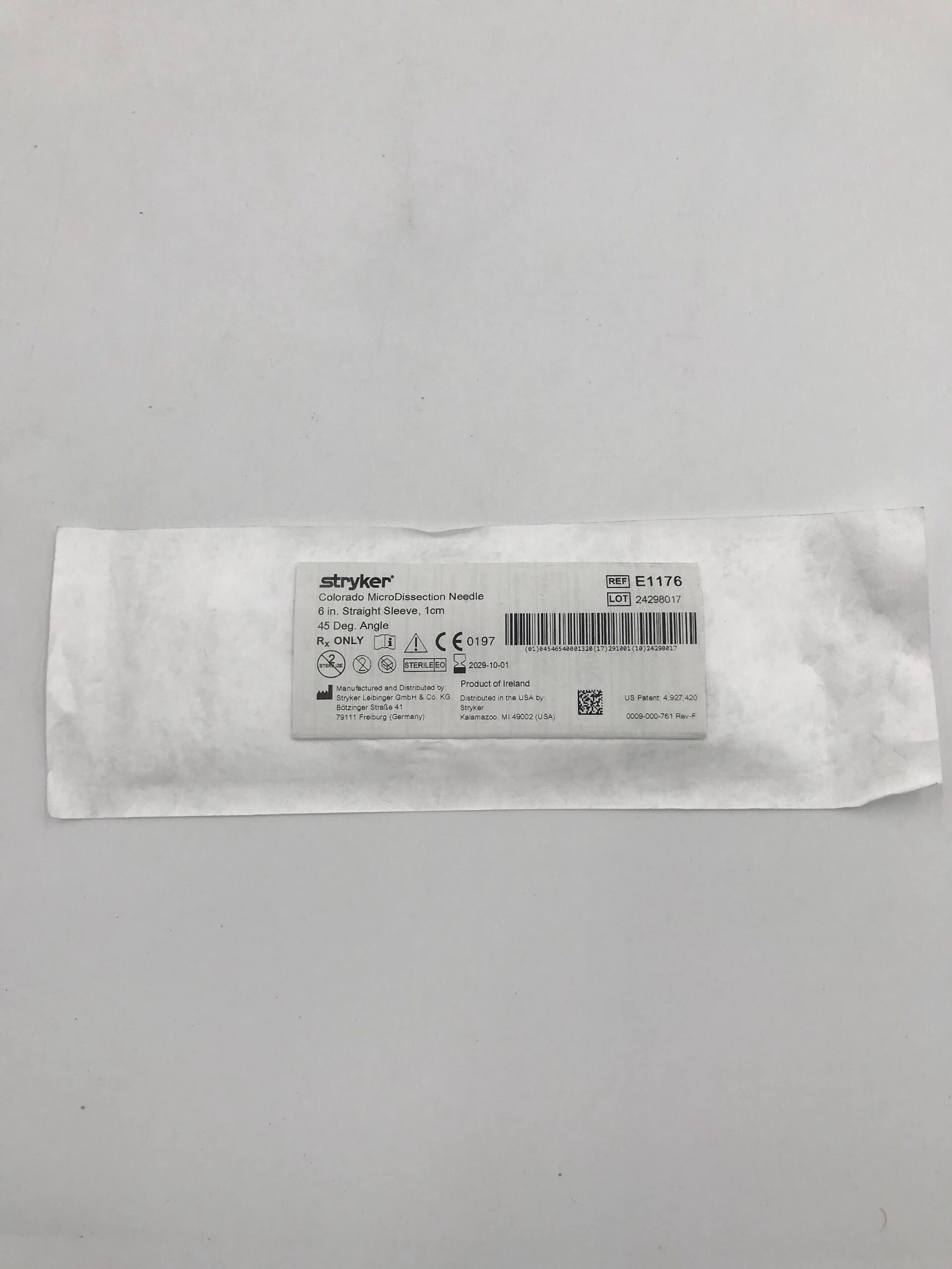 STRYKER INSTRUMENTS E1176 COLORADO MICRODISSECTION NEEDLE 6 IN. SLEEVE WITH 1CM 45 DEG. ANGLE (ID)