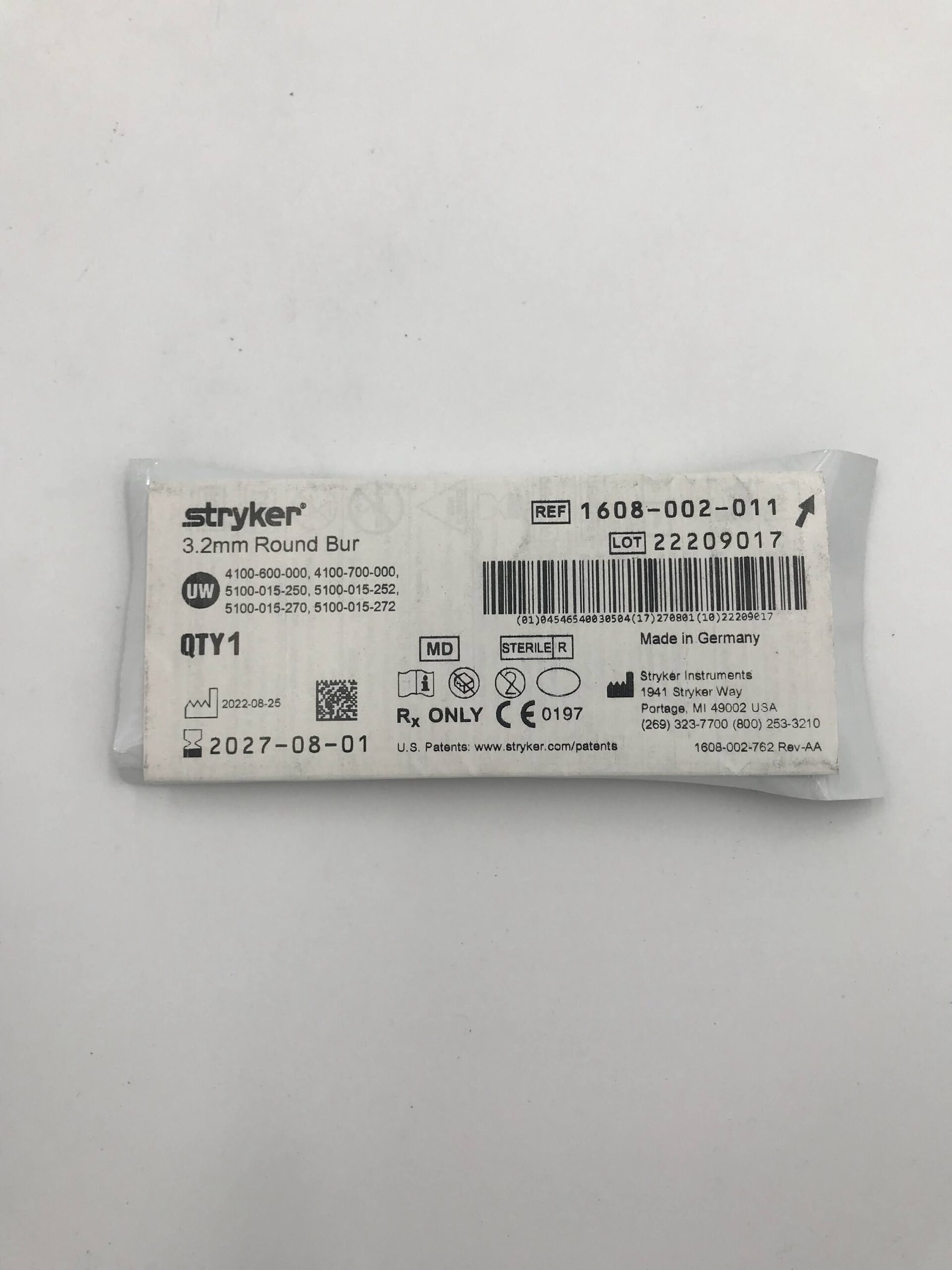 STRYKER INSTRUMENTS 1608-002-011 3.2MM ROUND BUR (ID)