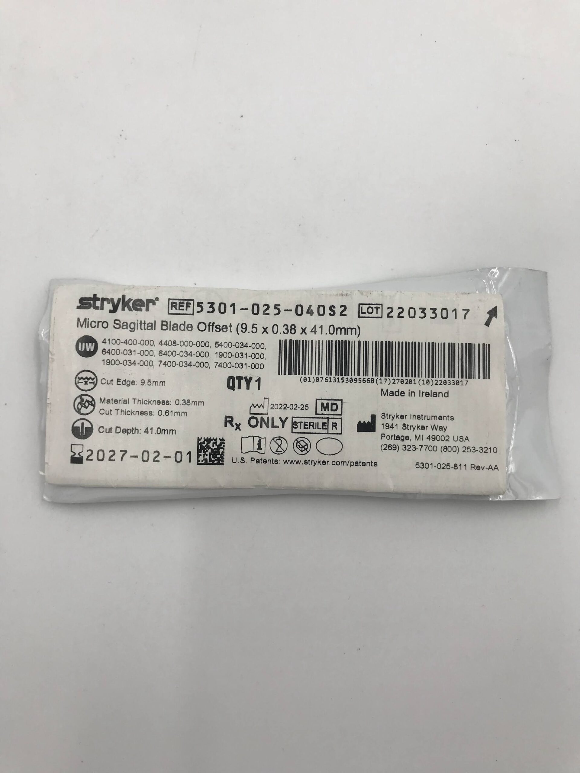 STRYKER INSTRUMENTS 5301-025-040S2 MICRO SAGITTAL BLADE AGGRESSIVE (9.5 X 41.0 X 0.61MM) (ID)