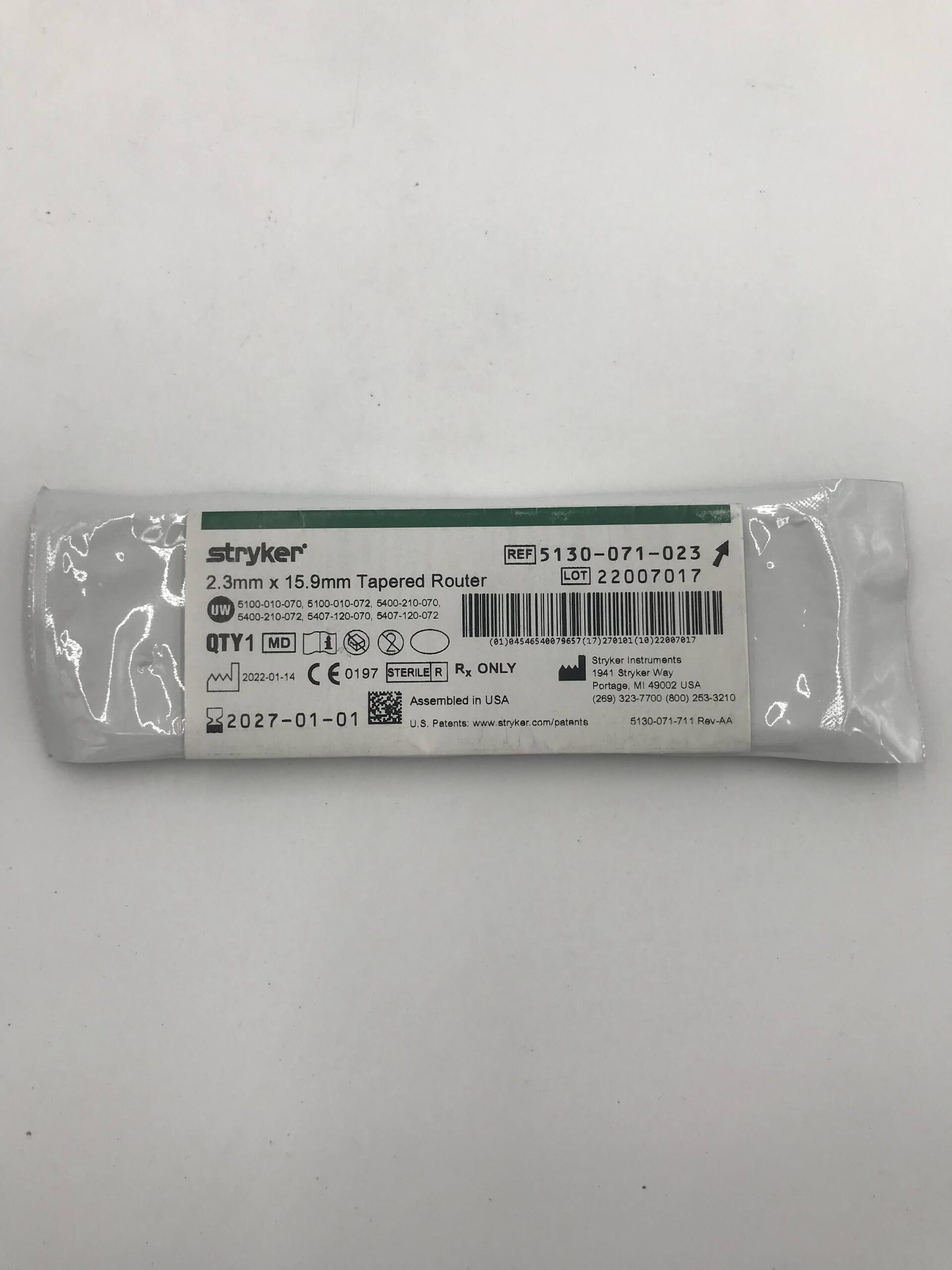 STRYKER INSTRUMENTS 5130-071-023 2.3MM X 15.9MM TAPERED ROUTER (ID)