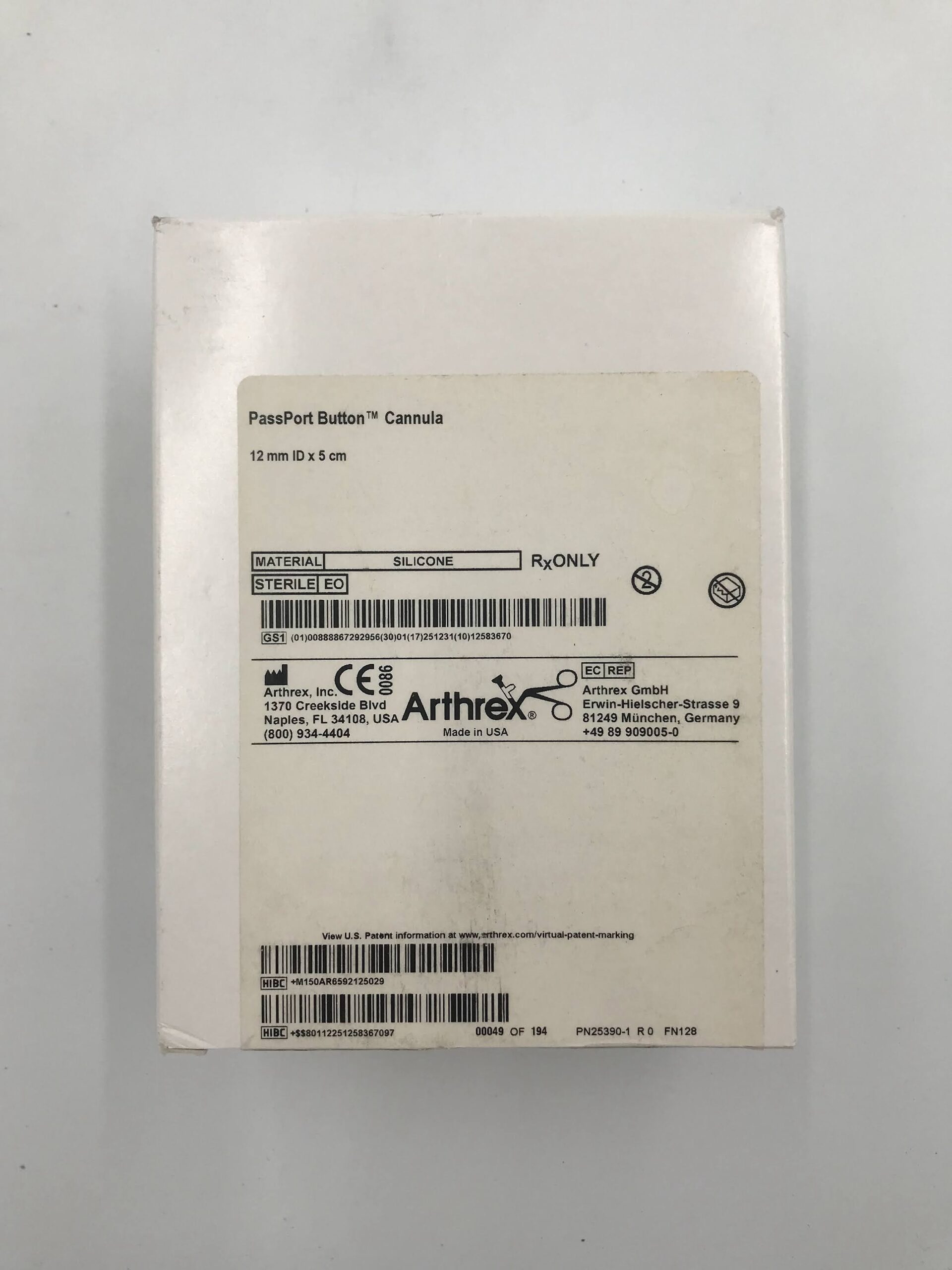 ARTHREX AR-6592-12-50 PASSPORT BUTTON CANNULA 12 MM ID x 5 CM (X)
